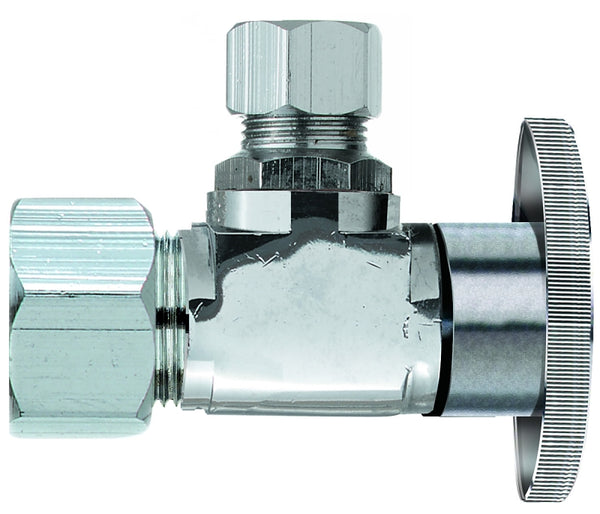 Plumb Pak PP61PCLF 1/4 Turn Angle Shut-Off Valve, 1/2 X 3/8 In, Nominal Compression X Od, Body, Chrome Plated, 1/2" x 3/8"