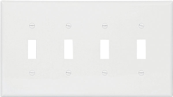 EATON Wiring PJ4W Mid-Size Polycarbonate 4-Gang Toggle Switch Wallplate, White