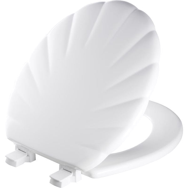 Mayfair Shell Sculptured Molded Wood Toilet Seat Featuring Easy Clean & Change Hinges and STA-TITE Seat Fastening System, Round, White, 22ECA 000