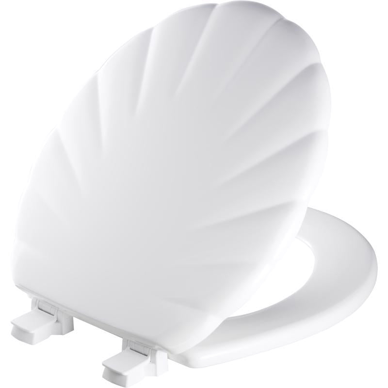 Mayfair Shell Sculptured Molded Wood Toilet Seat Featuring Easy Clean & Change Hinges and STA-TITE Seat Fastening System, Round, White, 22ECA 000