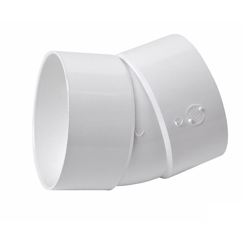 NDS 6P04 PVC 22.5-Degree Elbow, 6-Inch, for Hub X Hub Solvent-Weld Connections, for Use with 6-Inch Sewer and Drain Pipe, White