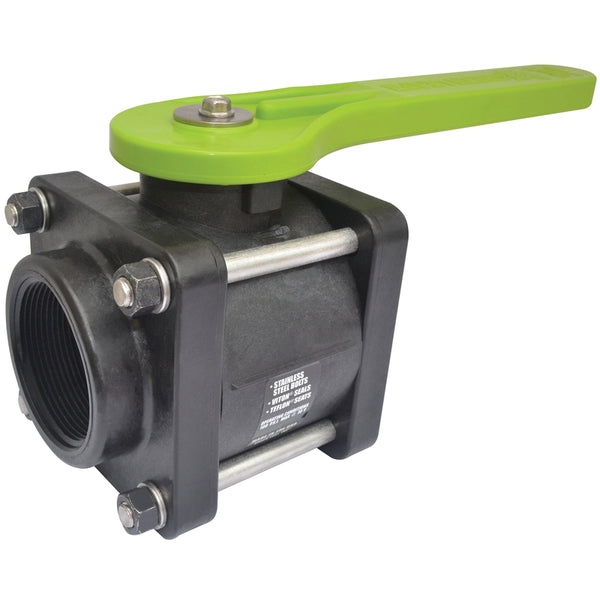 Green Leaf V204FP Polypropylene Bolted Ball Valve, Full Port, 2" NPT Female