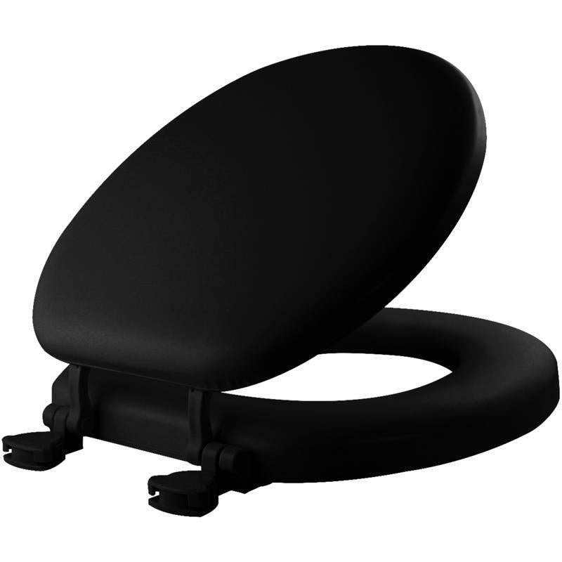 Mayfair Padded Toilet Seat, Cushioned Soft Vinyl over Wood Core Seat, Secure Hinges, Easy Clean, Round, Black