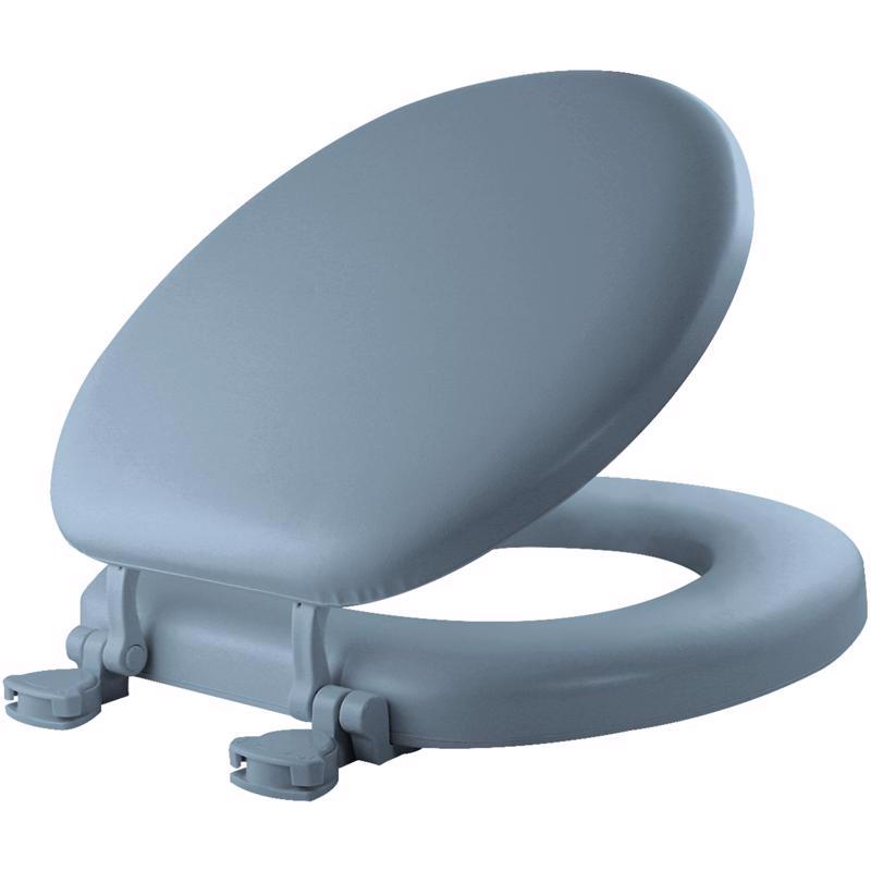 Mayfair Padded Toilet Seat, Cushioned Soft Vinyl over Wood Core Seat, Secure Hinges, Easy Clean, Round, Sky Blue