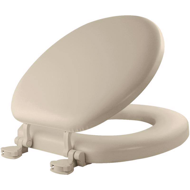 Mayfair Padded Toilet Seat, Cushioned Soft Vinyl over Wood Core Seat, Secure Hinges, Easy Clean, Round, Bone