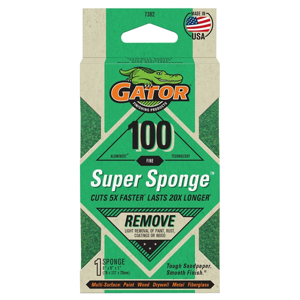 Gator Finishing 7362 100 Grit Aluminum Oxide Sanding Sponges (1 Pack), 3" x 5" x 1"