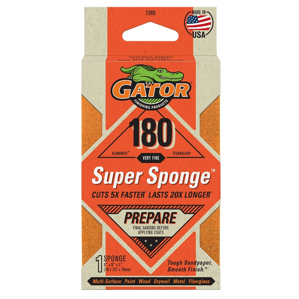 Gator Finishing 7365 180 Grit Aluminum Oxide Sanding Sponges (1 Pack), 3" x 5" x 1"