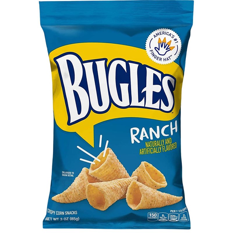 Bugles Crispy Corn Snacks, Ranch Flavor, Snack Bag, 3 oz 693400