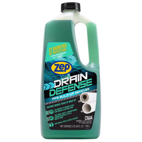 Zep Drain Defense Pipe Build-Up Remover - 64 Ounces - ZLDC648 - Professional Strength Liquid Pipe Build Up Remover,GREEN