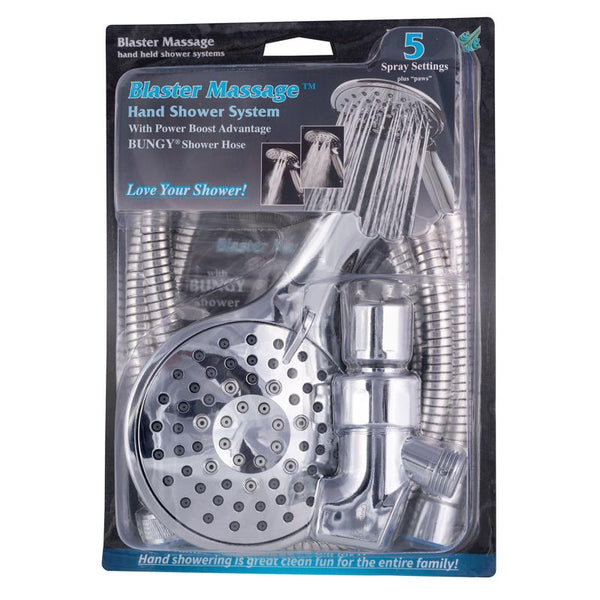 Blaster Massage High Pressure 5 Spray Shower System from Whedon | Adjustable Pressure | Includes 59" Bungy Hose, Swivel Bracket, Extra Washers and Sealing Tape | Chrome Finish - Up to 2.5 GPM @ 80PSI BMH4C