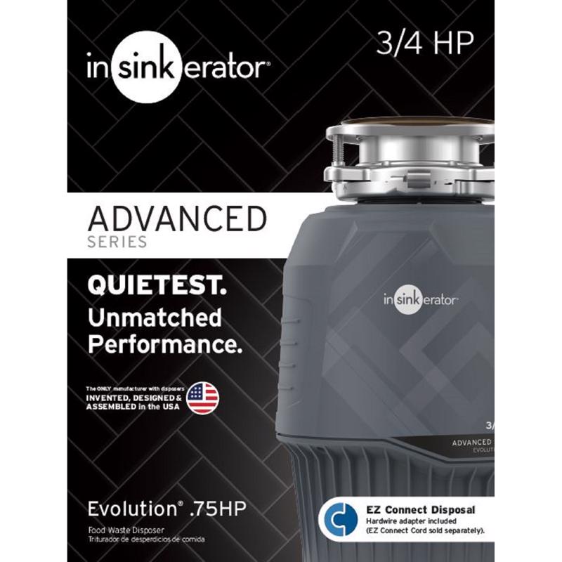 InSinkErator EVOLUTION 0.75HP 3/4 HP, Advanced Series EZ Connect Continuous Feed Food Waste Garbage Disposal, Gray