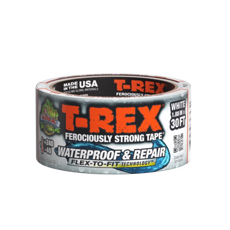 T-REX Waterproof and Repair Tape,1.88" x 30 ft, Ferociously Strong, Extreme Weather & UV Resistant Pool Repair Tape, Works Underwater & Sticks to Wet Surfaces, White, (Pack of 1)