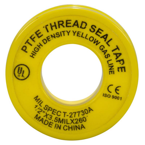 Weld-On 80320 Gas Line Thread Seal Tape with PTFE, 1/2 inch by 260 inches, Yellow