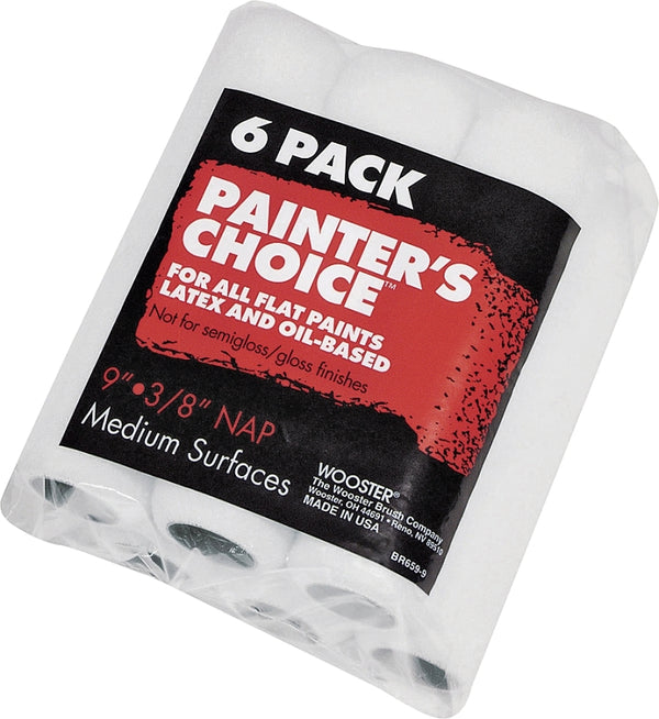 Wooster, 6 Count (Pack of 1), Brush R959 R959-9 Painter's Choice Roller Cover 3/8 Inch Nap, 6-Pack, 9 Inch, 128