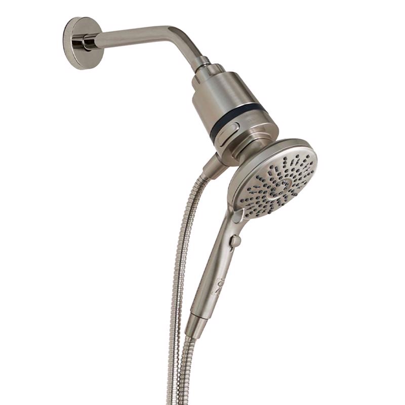SEVENTY 5-Setting Magnetic Handheld Shower Head with Shower Filter and 59 Inch Hose in Brushed Nickel – Helps Reduce Chlorine and Impurities for Healthier Hair, Skin and Scalp, Easy to Install (12159)