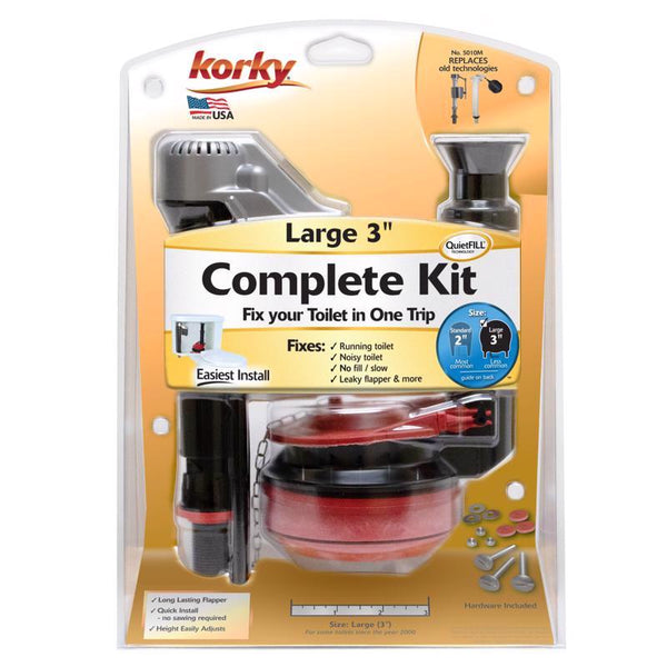 Korky Complete Toilet Repair Kit - Size: Large 3-Inch - Fixes: Running, Noisy, No/Slow Refill, and No/Weak Flush Toilets - Easy to Install, 5010MP