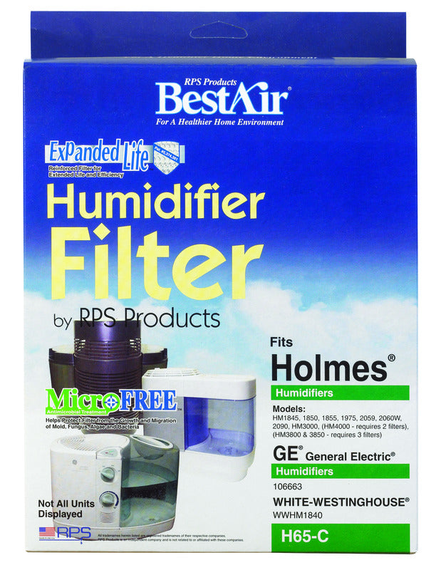 BestAir H65-PDQ-4 Extended Life Humidifier Replacement Paper Wick Humidifier Filter, For Holmes, Sunbeam, White-Westinghouse, GE & Bionaire Models, 8.2" x 2.7" x 10", Single Pack