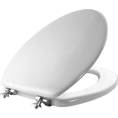 MAYFAIR 1844CP 000 Toilet Seat with Chrome Hinges will Never Come Loose, ELONGATE , White 144CP-000