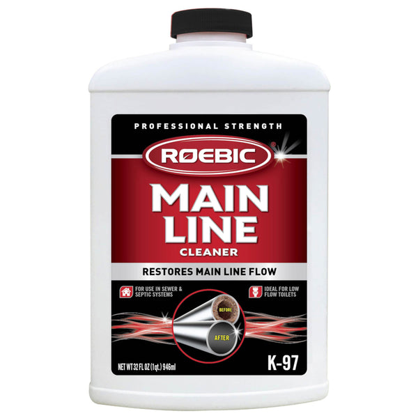 Roebic K-97 Liquid Main Line Cleaner with Bacteria Enzymes, Eliminates Organic Buildup in Sewer/Septic System and Protects from Clogs, Safe for Bathroom Toilet, 32 fl oz K-97Q-4