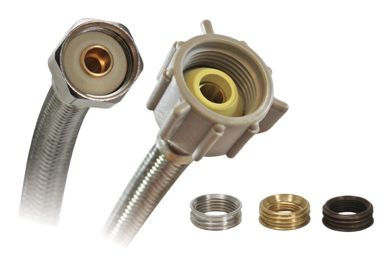 Fluidmaster B4T20U Toilet Connector With Size Adaptors, Braided Stainless Steel - 3/8 Compression, 7/16 Compression, 1/2 Compression, or 1/2 F.I.P. Thread x 7/8 Ballcock Thread, 20-Inch Length