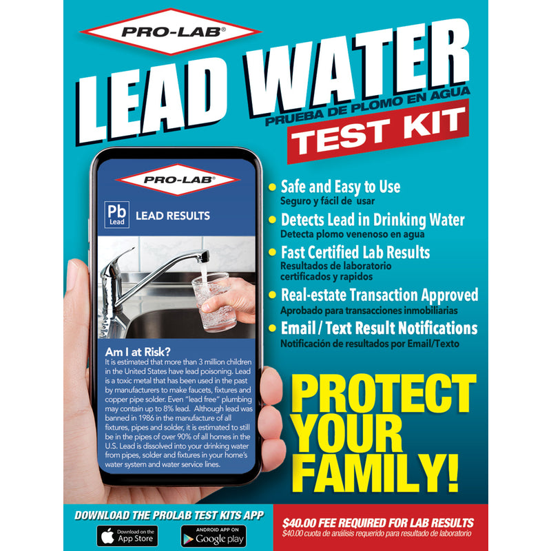 PRO-LAB Lead in Drinking Water Test Kit - Same kit used by Home Inspectors. You collect the sample, we analyze it. Results emailed within 1 week. $40 lab fee required for EPA Certified Lab analysis.
