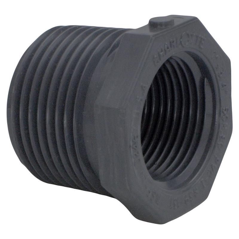 Schedule 80 PVC Reducer Bushing, Gray, MPT x FPT, 1 x 3/4-In.