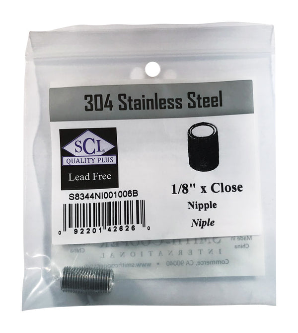 Smith-Cooper 1/8 in. MPT Stainless Steel Close in. L Nipple 4632100000