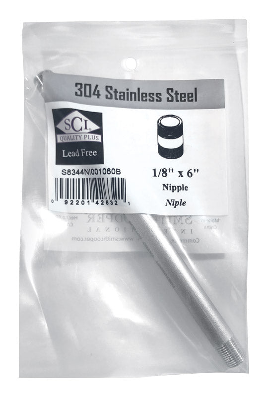 Smith-Cooper Int Nipple SS 1/8 X 6