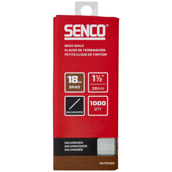 SENCO AX17EAAR 1-1/2" 18 Gauge Brad Nails, Galvanized Finish, Collated, 1,000 Count Pack