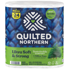 Quilted Northern Ultra Soft and Strong Earth-Friendly Toilet Paper, 6 Mega Rolls = 24 Regular Rolls, 328 2-Ply Sheets Per Roll (Packaging May Vary) 94429