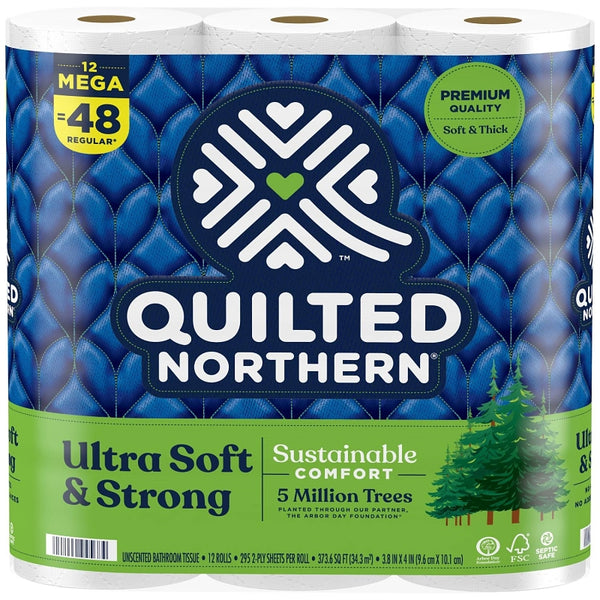 Quilted Northern Ultra Soft & Strong Toilet Paper, 12 Mega Rolls = 48 Regular Rolls, 2-ply Toilet Paper 94443