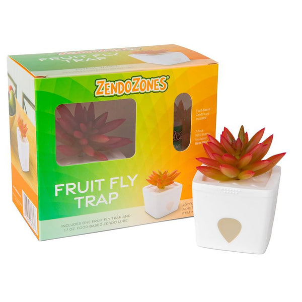 ZendoZones Succulent Fruit Fly Trap - Joyful Janet Design with White Base - Eco-Friendly Indoor Fruit Fly Control - Easy-to-Use Decorative Trap 1818-JJ