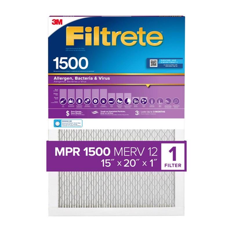 Filtrete 2006DC-4 15x20 x 1 In. Ultra Allergen Pleated Furnace Air Filter, Purple, MPR 1500, 3 Months - Quantity 44