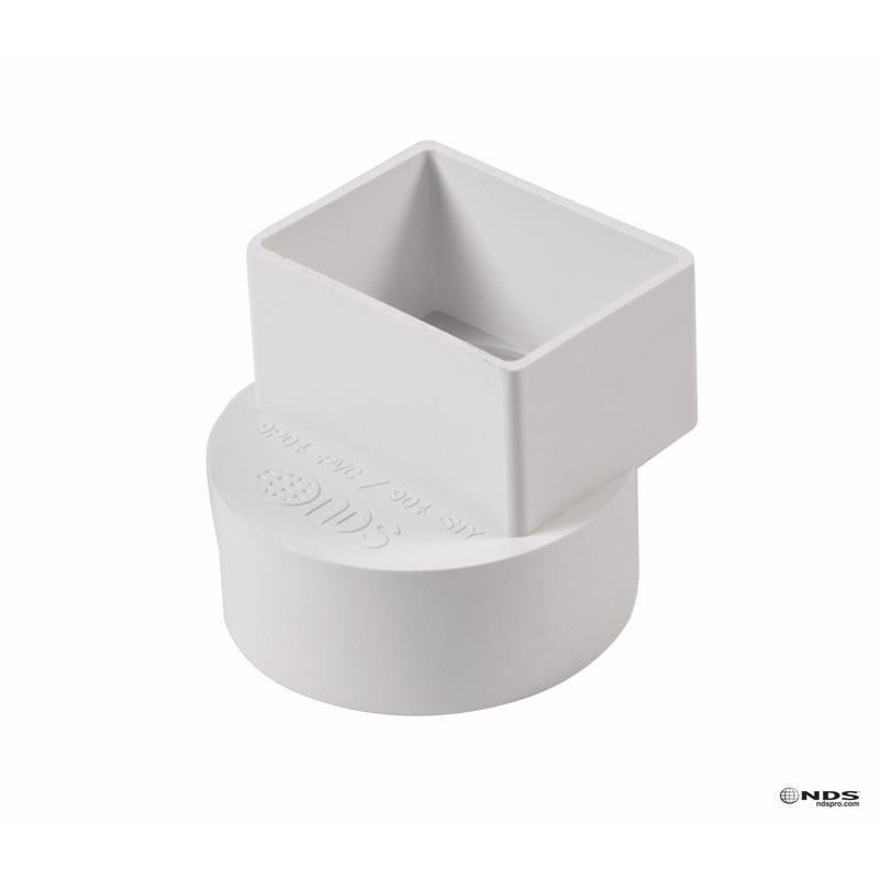 NDS 9P04 PVC Offset Downspout Adapter, Connects 2X3-Inch Downspout to 4-Inch Sewer and Drain Pipe, White