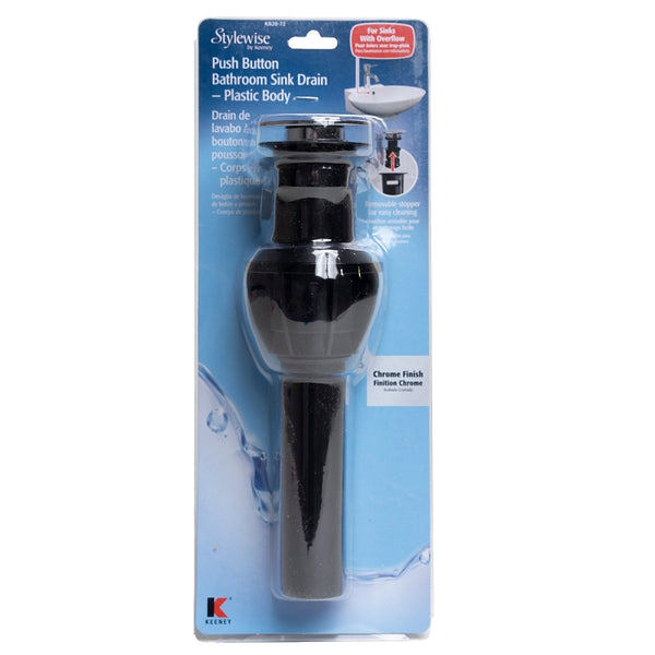 Keeney K820-72 1-1/4-in Plastic Push Button Sink Bathroom Drain with Overflow, No Size, Polished Chrome