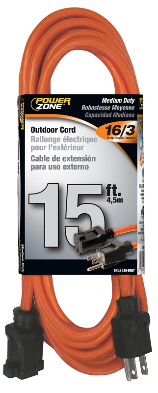 PowerZone Ext Cord 16/3 15Ft Orange OR501615