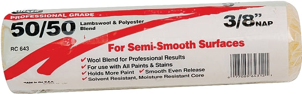 Linzer RC 643 0900 50/50 Paint Roller, 3/8 in Nap, 9 in L, Lamsbwool/Polyester Cover, 9" x
