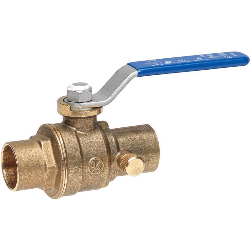 Homewerks 119-4-12-12 No-Lead Full Port Ball Valve with Drain with 1/4-Turn x Solder, Brass, 1/2-Inch, 0.5-Inch, No Color