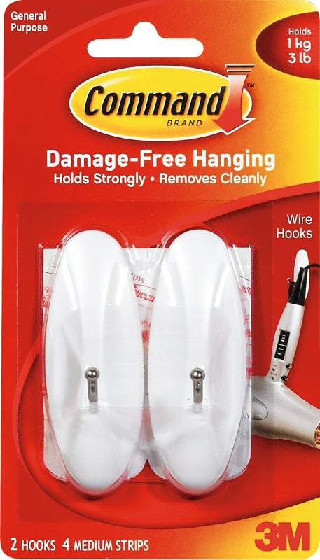 Command Medium Wire Hooks, White, 2-Hooks, 4-Strips, Organize Damage-Free 17068