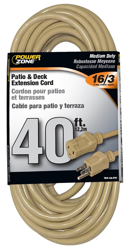Cord Extension Outdoor 16/3 40ft Beige