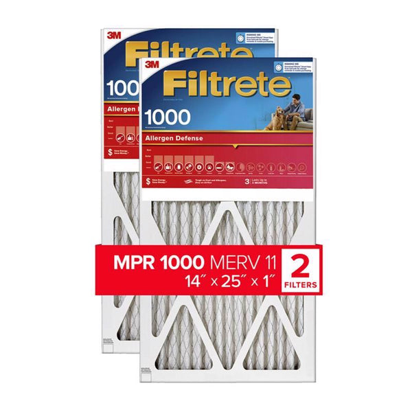 3M Filtrete Reduction Filter Electrostatic, Micro Allergen 14 " X 25 " X 1 " Pleated 1000 Mpr 2/Pack 9804-2PK-HDW