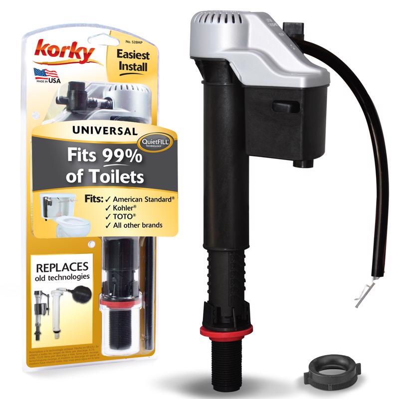 Korky 528MP QuietFILL Platinum Fill Valve-Fits Most Toilets-Easy to Install-Made in USA, Universal 99%, Black