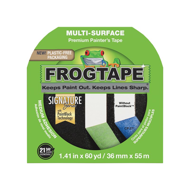 FROGTAPE 1358465 Multi-Surface Painter's Tape with PAINTBLOCK, Medium Adhesion, 1.41" Wide x 60 Yards Long, Green