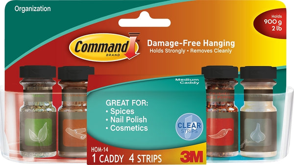 Command Medium Caddy, Clear, with 4 Clear Indoor Strips, Organize Damage-Free HOM-14