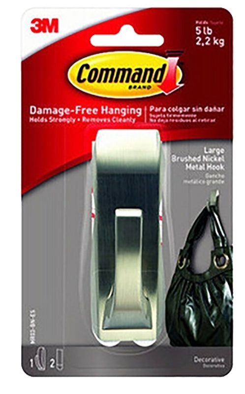 Command Metal Hook, Decorate Damage-Free, 1 hook, 2 strips, Silver (MR03-BN-ES)