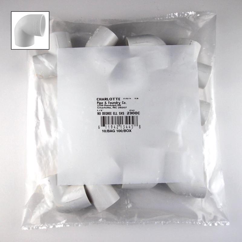 CHARLOTTE PIPE 1/2 SCH 40/90 DEG ELL SXS CONTRACT PACK PRESSURE (10 Unit Bag)
