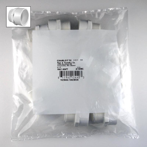 Charlotte Pipe Mueller Adapter 3/4 " Mpt 3/4 " White Pvc Schedule 40 PVC02109C0800