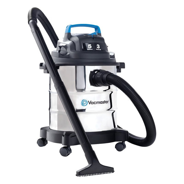 Vacmaster - Stainless Steel Wet/Dry Vac, 5 Gallon, 3 HP 1-1/4" Hose (VOC507S)