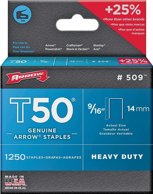 Arrow T50 9/16" Staples, 1250 Count Steel Galvanized 50924