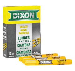 DIXON Industrial Lumber Marking Crayons, 4.5" x 1/2" Hex, Yellow, 12-Pack (X49600)